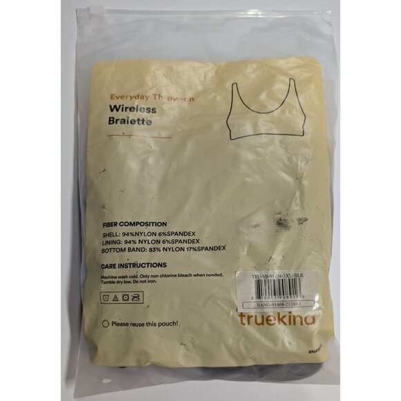 Truekind Everyday Throw-On Wireless Bralette 3XL 38DD/E 40D 42B 42C Black - Picture 4 of 8